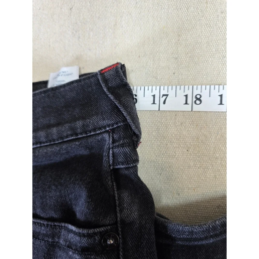 True Religion Ricky Relaxed Straight Black Jeans Red Stitching Mens 31 x 31